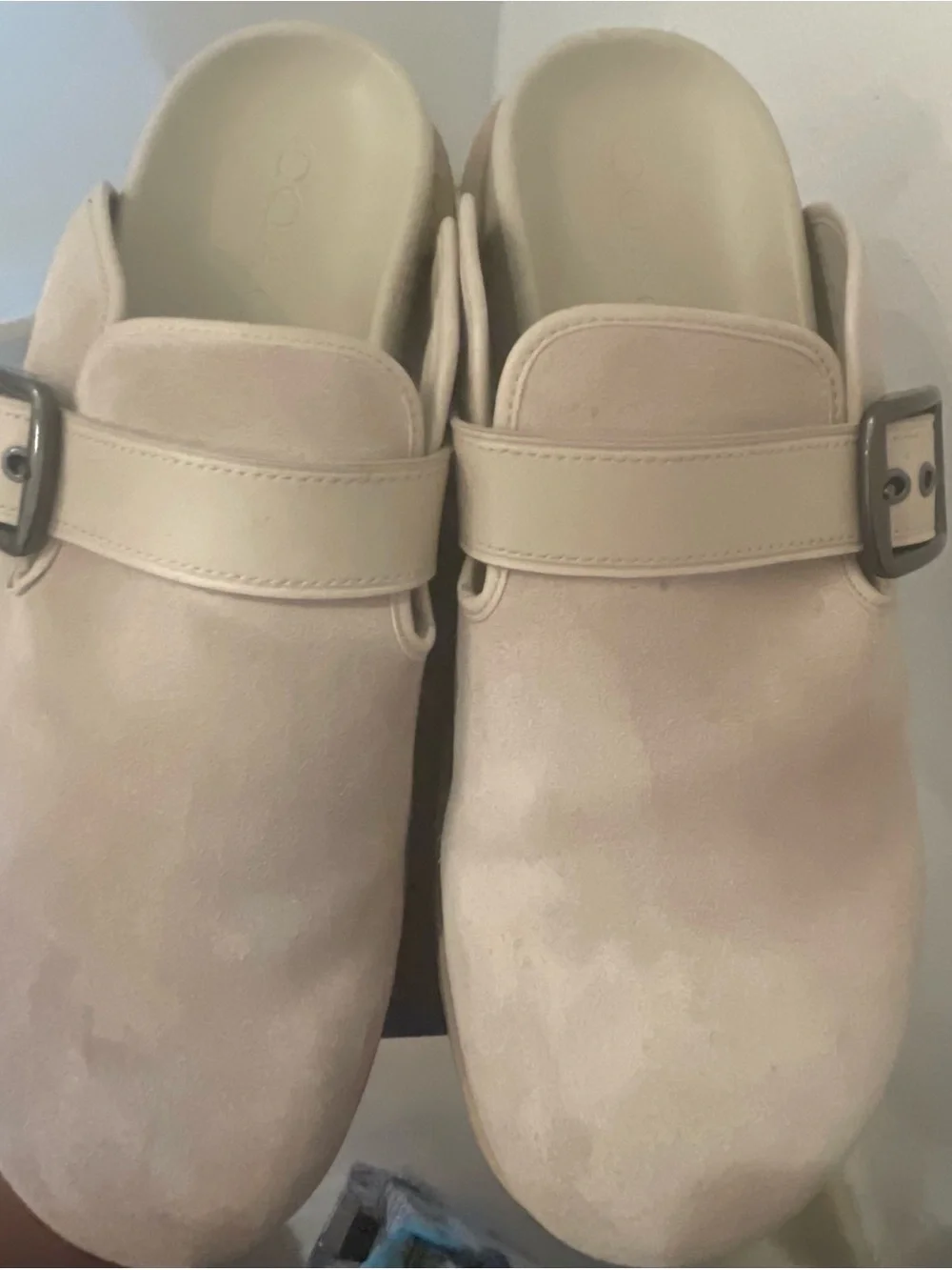 Coach Cream Suede Slide Clogs with Buckle Strap